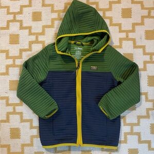 L.L. Bean Green & Navy Airlight Hooded Full Zip-Up Jacket with Yellow Trim